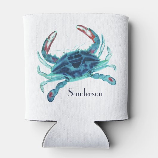 Crab Nautical Blue Blauwgroen Turquoise Aqua Blikjeskoeler (Achterkant)