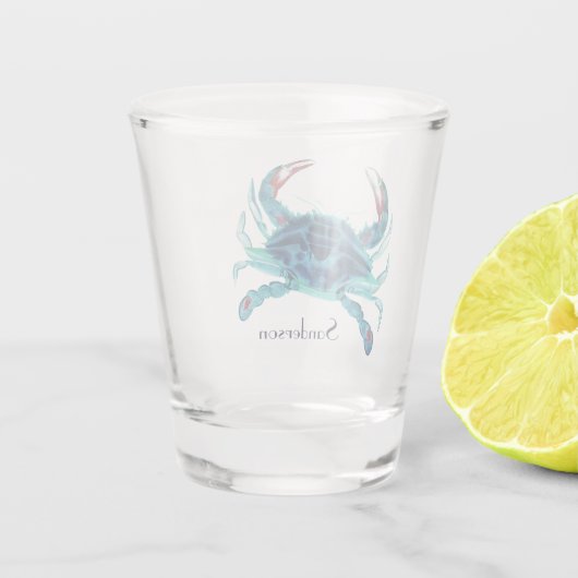 Crab Nautical Blue Blauwgroen Turquoise Aqua Koelb Shot Glas (Achterkant)