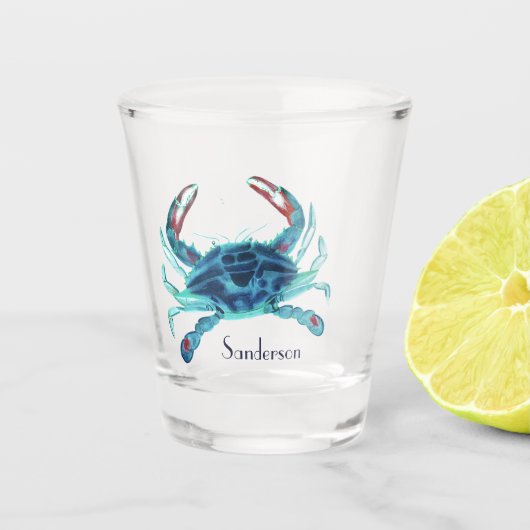 Crab Nautical Blue Blauwgroen Turquoise Aqua Koelb Shot Glas (Voorkant)