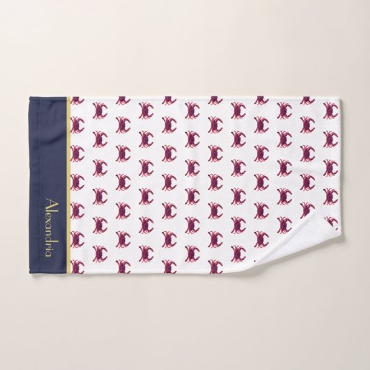 Crab Nautical Burgundy Maroon Red Gold Navy Blue Bad Handdoek (Handdoek)