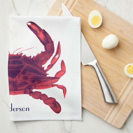 Crab Nautical Burgundy Maroon Red Theedoek (Quarter Fold)