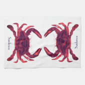 Crab Nautical Burgundy Maroon Red Theedoek (Horizontaal)
