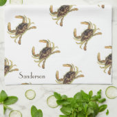 Crab Nautical Coastal Tan Khaki Sandy Kitchen Tow Theedoek (Gevouwen)