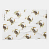 Crab Nautical Coastal Tan Khaki Sandy Kitchen Tow Theedoek (Horizontaal)