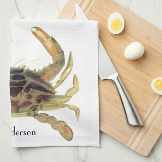 Crab Nautical Coastal Tan Khaki Sandy Theedoek (Quarter Fold)