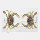 Crab Nautical Coastal Tan Khaki Sandy Theedoek (Horizontaal)