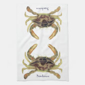 Crab Nautical Coastal Tan Khaki Sandy Theedoek (Verticaal)