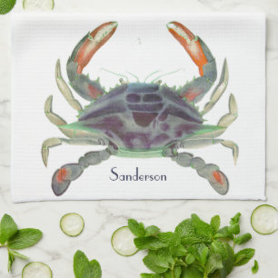 Crab Nautical Grey Blue en Green Theedoek