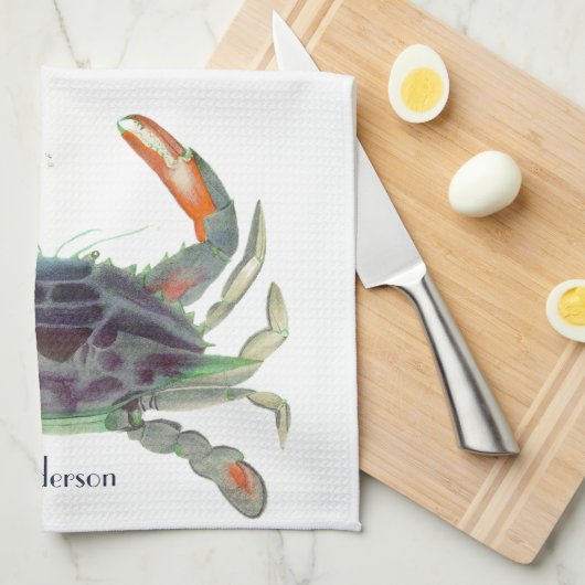 Crab Nautical Grey Blue en Green Theedoek (Quarter Fold)