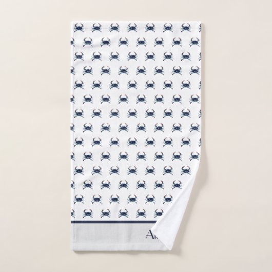 Crab Nautical Navy Blue en Grey Bad Handdoek (Handdoek)