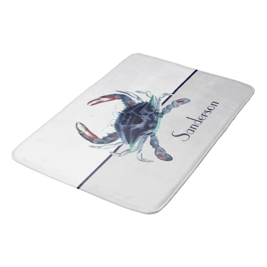 Crab Nautical Navy Blue en White Badmat (Gekanteld)
