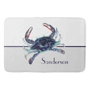 Crab Nautical Navy Blue en White Badmat