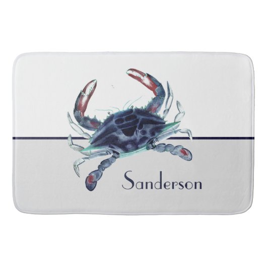 Crab Nautical Navy Blue en White Badmat (Voorkant)