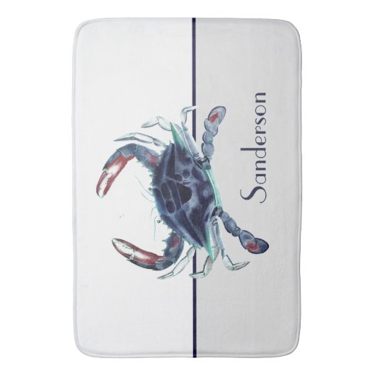 Crab Nautical Navy Blue en White Badmat (Voorkant Verticaal)