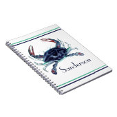 Crab Nautical Navy Blue en White Beach Towel Notitieboek (Rechterzijde)