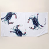 Crab Nautical Navy Blue en White Beach Towel Strandlaken (Voorkant)