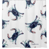 Crab Nautical Navy Blue en White Douchegordijn (Voorkant)