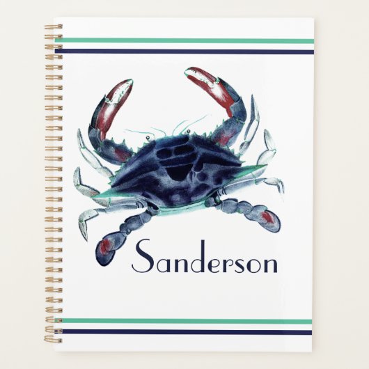 Crab Nautical Navy Blue en White Planner (Voorkant)