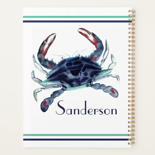 Crab Nautical Navy Blue en White Planner (Achterkant)
