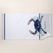 Crab Nautical Navy Blue en White Strandlaken (Voorkant)