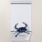 Crab Nautical Navy Blue en White Strandlaken (Voorkant)