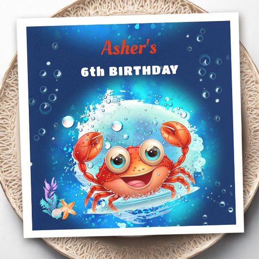 Crab Navy Blue Verjaardag Zwembad Party Boy Custom Servet