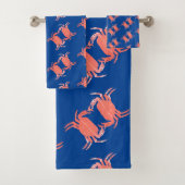 Crab Pattern Blue Shower Bad Handdoek (Insitu)