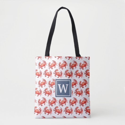 Crab Pattern Monogram Beach Tote Bag (Voorkant)