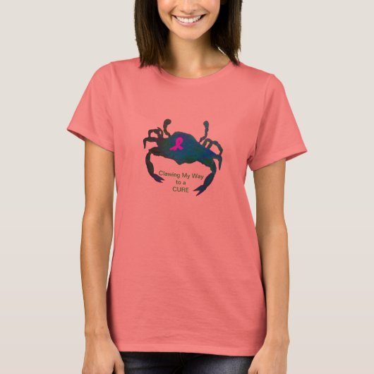 Crab Pink Ribbon T-Shirt Breast Cancer Bewustheid (Voorkant)