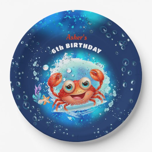 Crab Pool Marine Blauw Verjaardagsfeestje Jongen C Papieren Bordje (Voorkant)