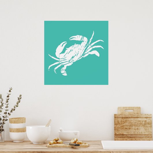 Crab Print Distress Bekijk Blauwgroen blauw zeevoe (Keuken)