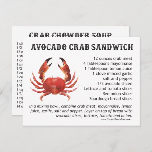 Crab Recipes Briefkaart (Voorkant / Achterkant)
