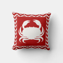 Crab Red White Herringbone Coastal Modern Nautical