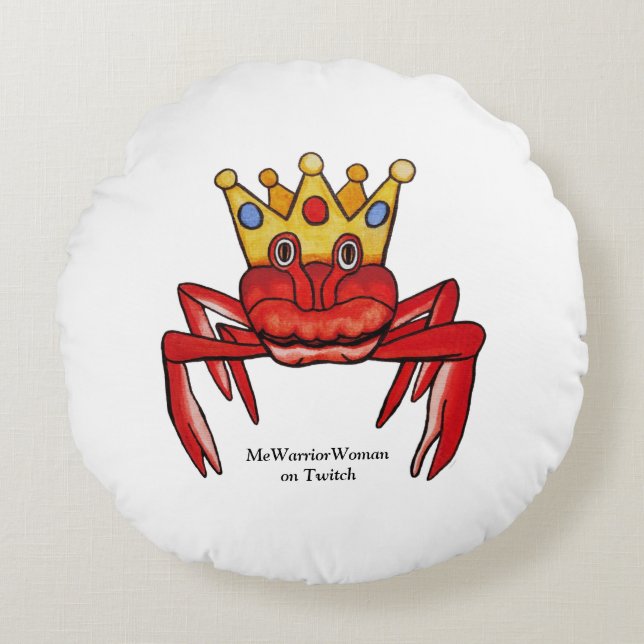Crab Royalty, MeWarriorWoman op Twitch Rond Kussen (Voorkant)