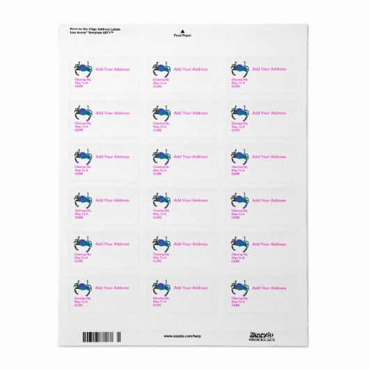 Crab roze lint adreslabel etiket (Full Sheet)
