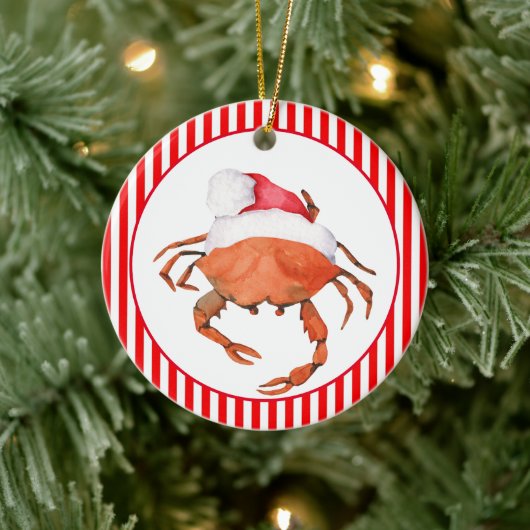 Crab Santa Kerstmis Waterverf Keramisch Ornament (Boom)