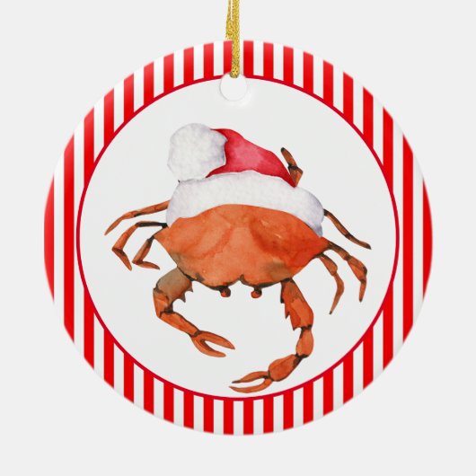 Crab Santa Kerstmis Waterverf Keramisch Ornament (Achterkant)
