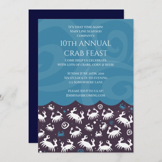 CRAB Seafood FEST FEAST Jaarlijkse VIP Dinner Part Kaart (Voorkant / Achterkant)