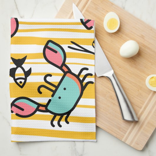 Crab Seafood Fish Pattern Theedoek (Quarter Fold)