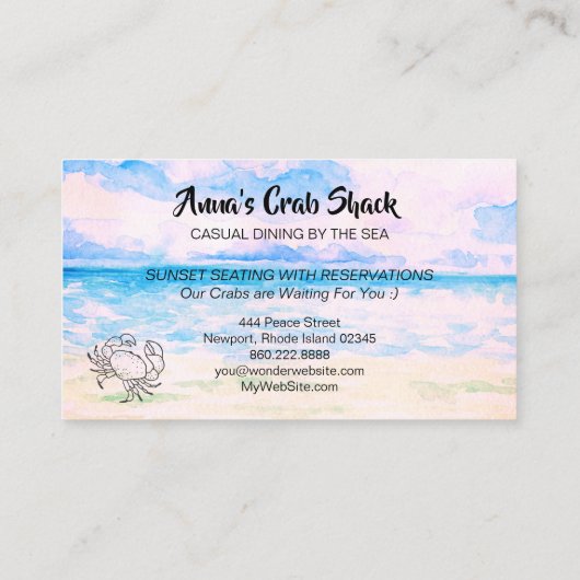 *~* Crab Shack Casual Dining by the Zee Visitekaartje (Achterkant)