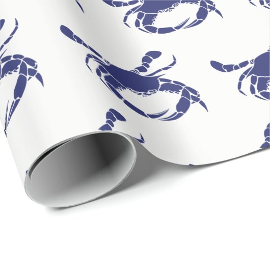 Crab Silhouette #1 Tekenblauw Cadeaupapier (Rol Hoek)
