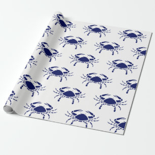 Crab Silhouette #2 Tekenblauw Cadeaupapier