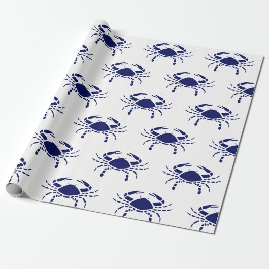 Crab Silhouette #2 Tekenblauw Cadeaupapier (Uitgerold)