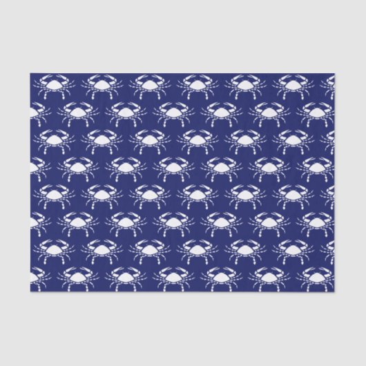 Crab Silhouette #2 Tekent White Blue Tissuepapier (Voorkant)