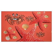 Crab Starfish Oranje Red Fabric Stof (Fat Quarter)