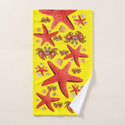 Crab Starfish Yellow Shelthroom Bad Handdoek (Handdoek)
