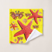 Crab Starfish Yellow Shelthroom Bad Handdoek (Wasdoekje)