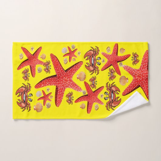 Crab Starfish Yellow Shelthroom Bad Handdoek (Handdoek)