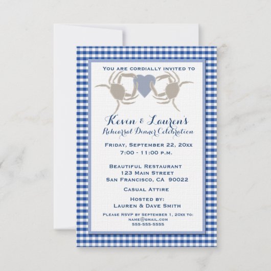 Crab Theme met Blue Gingham Kaart (Voorkant)