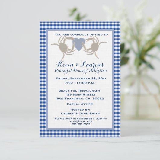 Crab Theme met Blue Gingham Kaart (Staand voorkant)